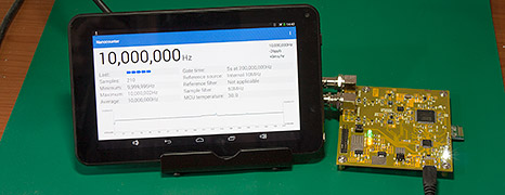 Nanocounter is an accurate frequency counter using an FPGA, STM32 and a bluetooth android app